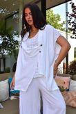 Sandbar Linen Blend Drape Front Cap Sleeve Gilet White